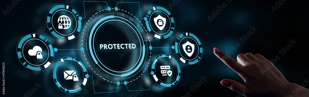 Cyber security data protection business technology privacy concept. Young businessman select the icon security on the virtual display. Cyber security data protection business technology privacy concept. Young businessman select the icon security on the virtual display.