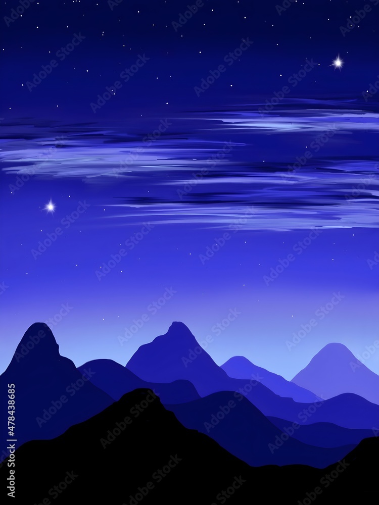 night sky, stars, and mountains