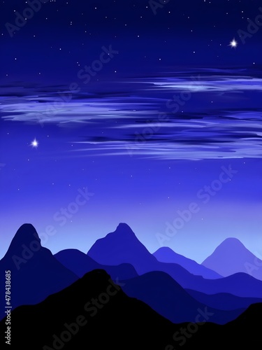 night sky, stars, and mountains