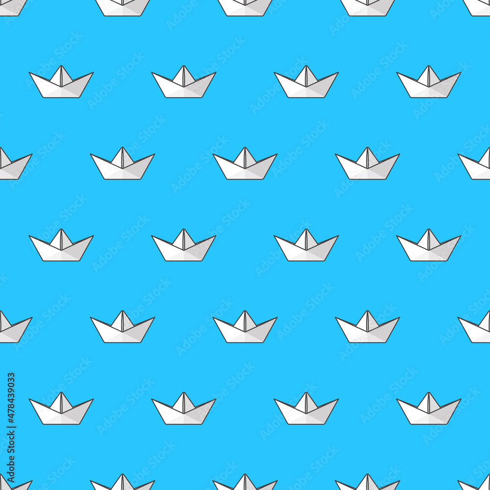 Origami Paper Ships Seamless Pattern On A Blue Background. Origami Theme Vector Illustration Origami Paper Ships Seamless Pattern On A Blue Background. Origami Theme Vector Illustration