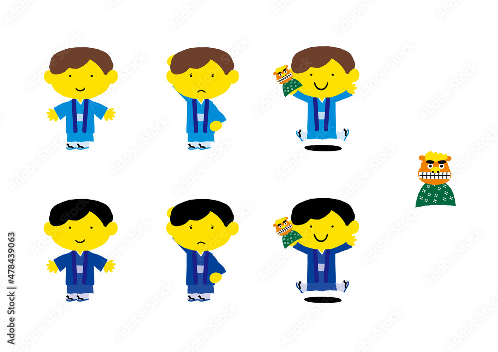 男の子のバリエーションイラスト（お正月）
