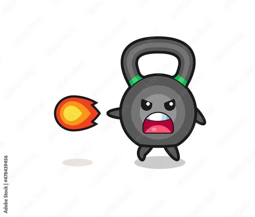 cute kettlebell mascot is shooting fire power cute kettlebell mascot is shooting fire power