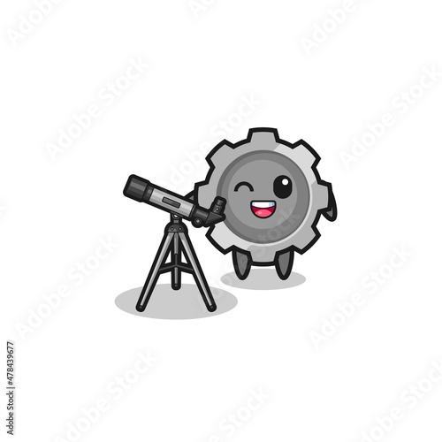 gear astronomer mascot with a modern telescope