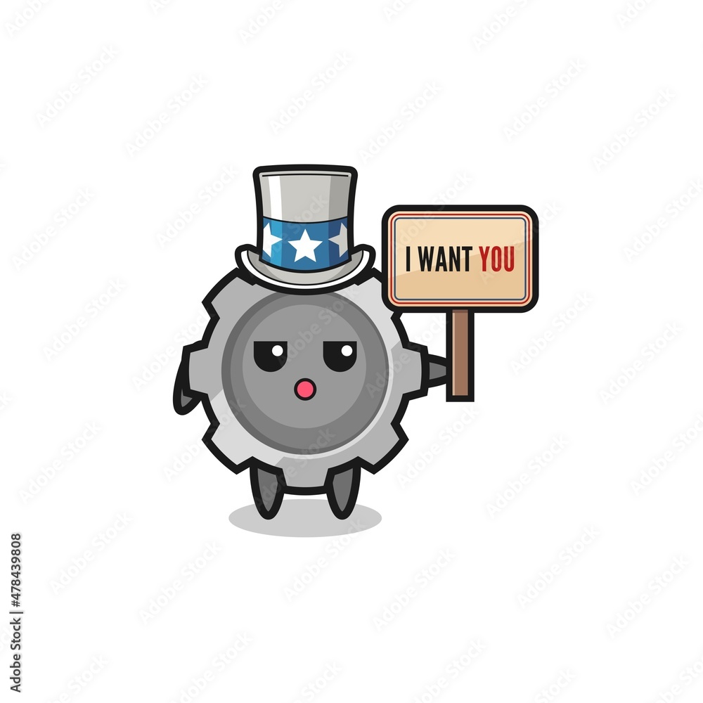gear cartoon as uncle Sam holding the banner I want you gear cartoon as uncle Sam holding the banner I want you