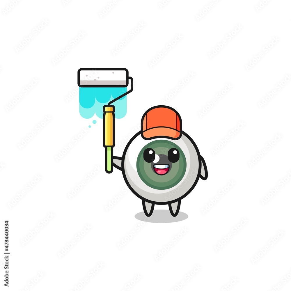 Fototapeta premium the eyeball painter mascot with a paint roller