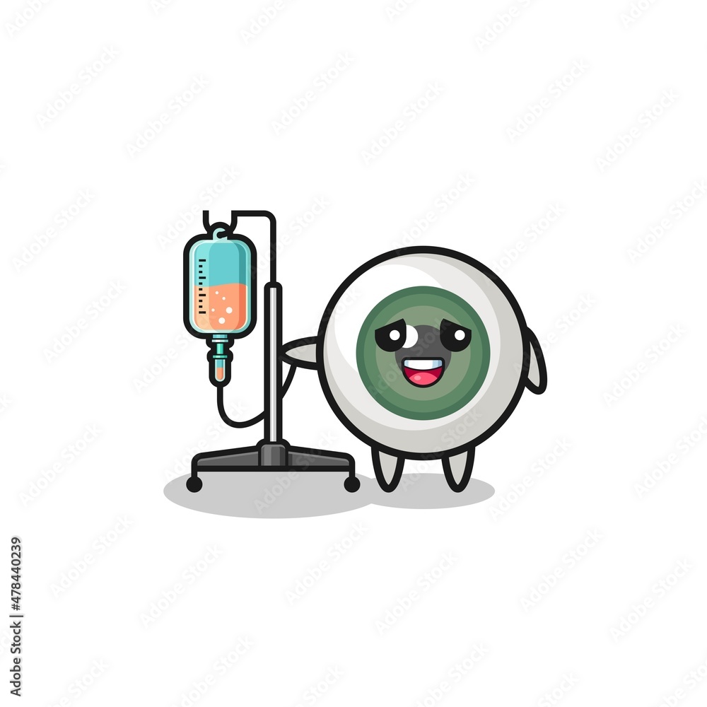 cute eyeball character standing with infusion pole cute eyeball character standing with infusion pole