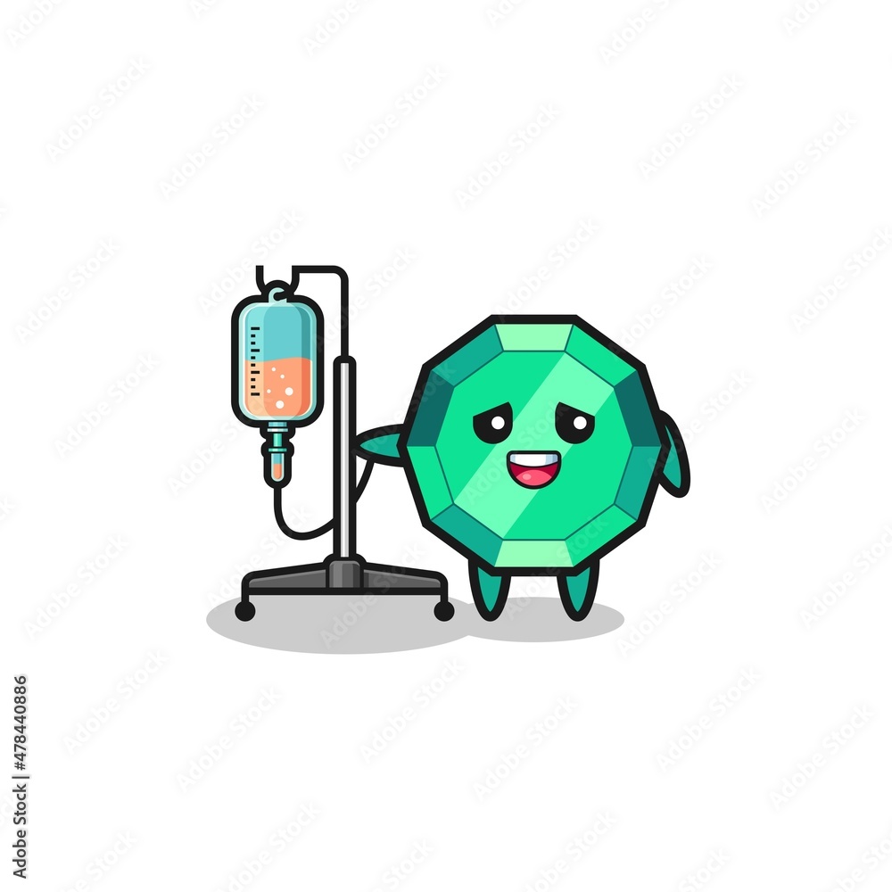cute emerald gemstone character standing with infusion pole cute emerald gemstone character standing with infusion pole