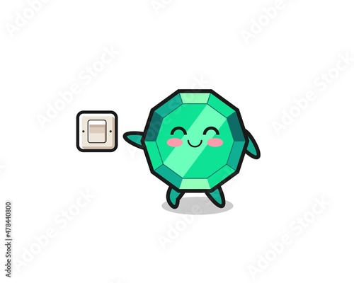 cartoon emerald gemstone is turning off light