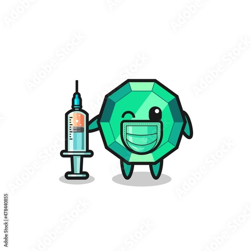 emerald gemstone mascot as vaccinator