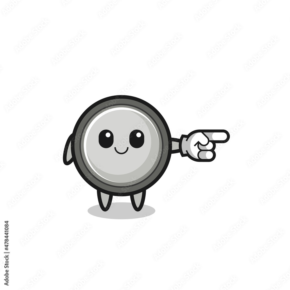 Obraz premium button cell mascot with pointing right gesture
