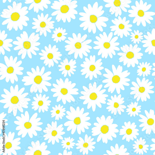 Cute Daisy flower seamless pattern. Vector illustration flat design background. 