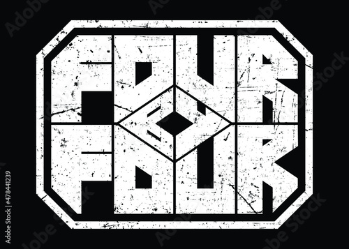 4x4 logo. Four By Four emblem- Digital Distressed Typography Illustration.