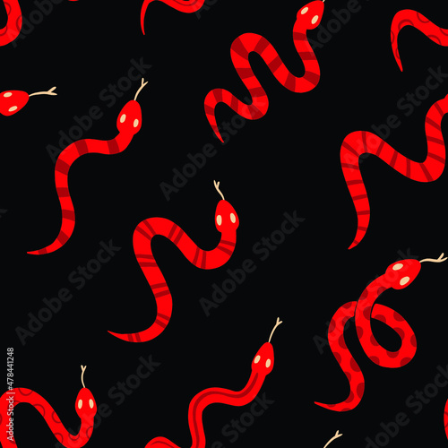 Coral snake doodle seamless pattern. Digital Illustration Background