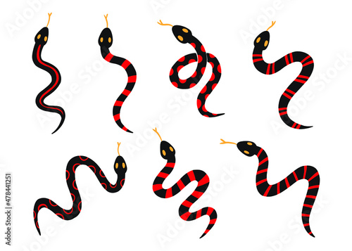 Fotografija Coral snake doodle vector set. Graphic Clipart Design Collection