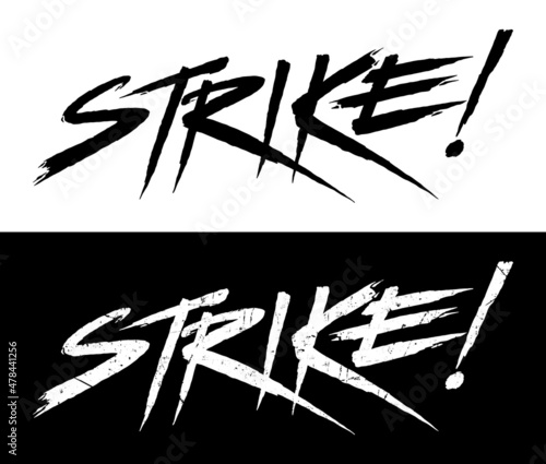 Strike - Brush Hand lettering design.  Black and White Digital typography illustration