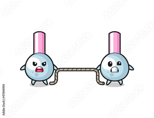 cute cotton bud character is playing tug of war game