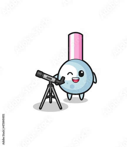 cotton bud astronomer mascot with a modern telescope