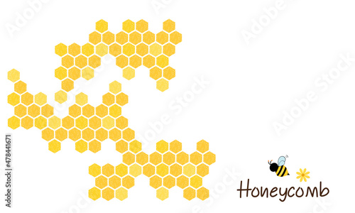 Background with honeycombs and bee cartoons vector.