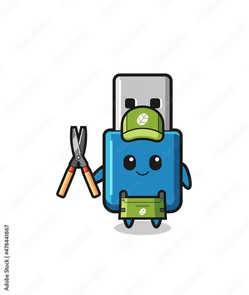 cute flash drive usb as gardener mascot