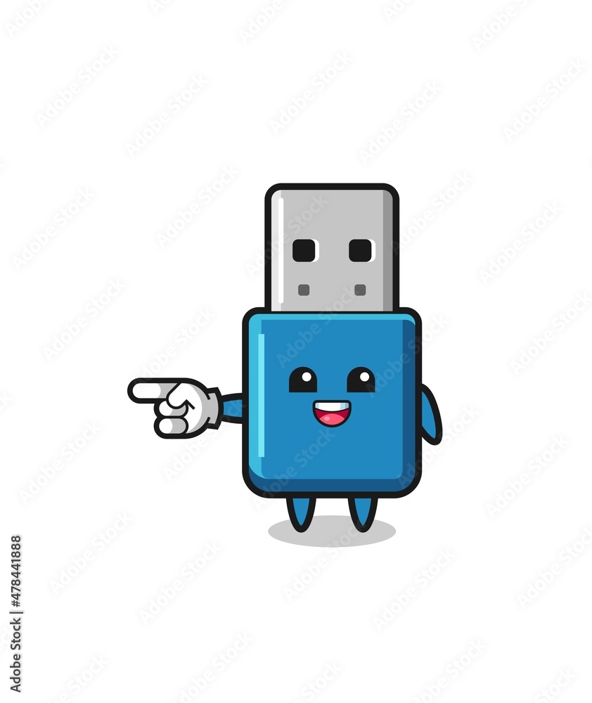 flash drive usb cartoon with pointing left gesture flash drive usb cartoon with pointing left gesture