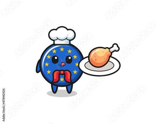 euro flag fried chicken chef cartoon character