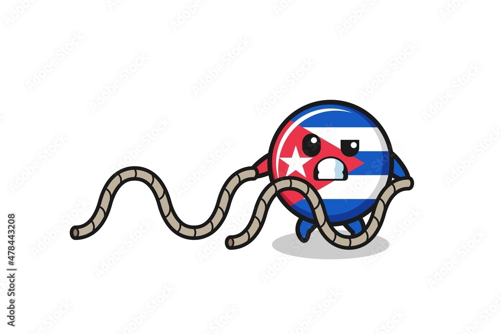 Obraz premium illustration of cuba flag doing battle rope workout