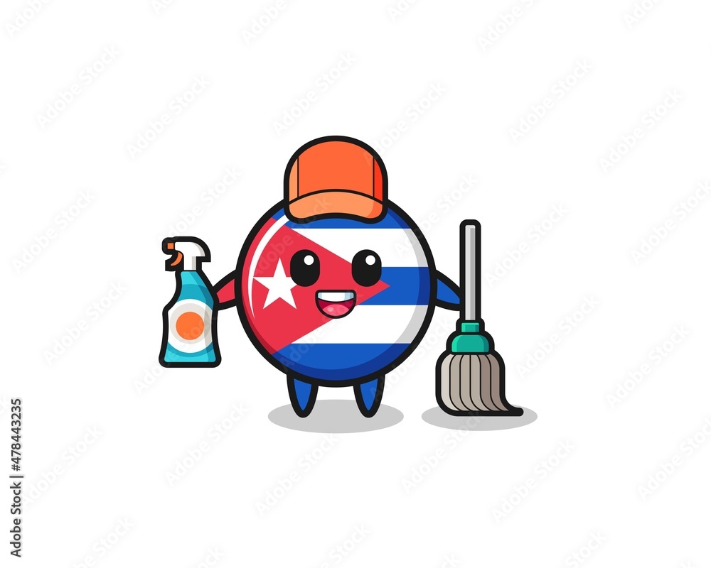 cute cuba flag character as cleaning services mascot