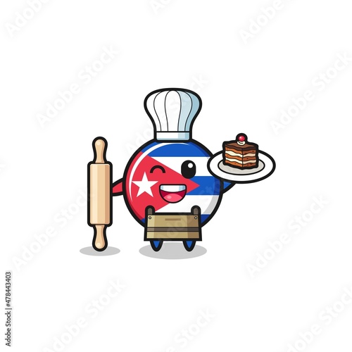 cuba flag as pastry chef mascot hold rolling pin