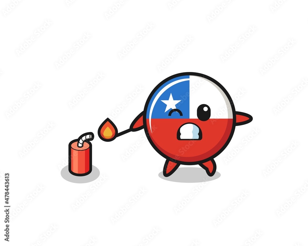 chile flag mascot illustration playing firecracker