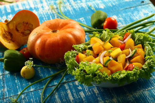 Homemade delicious organic pumpkin fresh  salad.