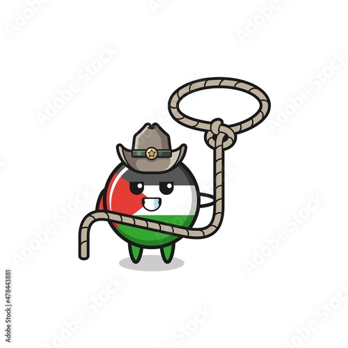 the palestine flag cowboy with lasso rope