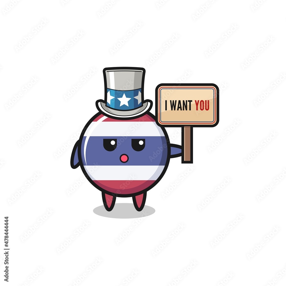 thailand flag cartoon as uncle Sam holding the banner I want you