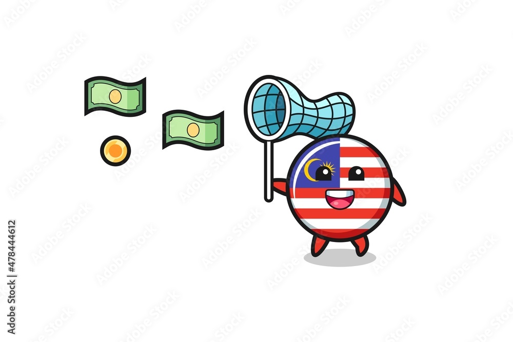 illustration of the malaysia flag catching flying money illustration of the malaysia flag catching flying money