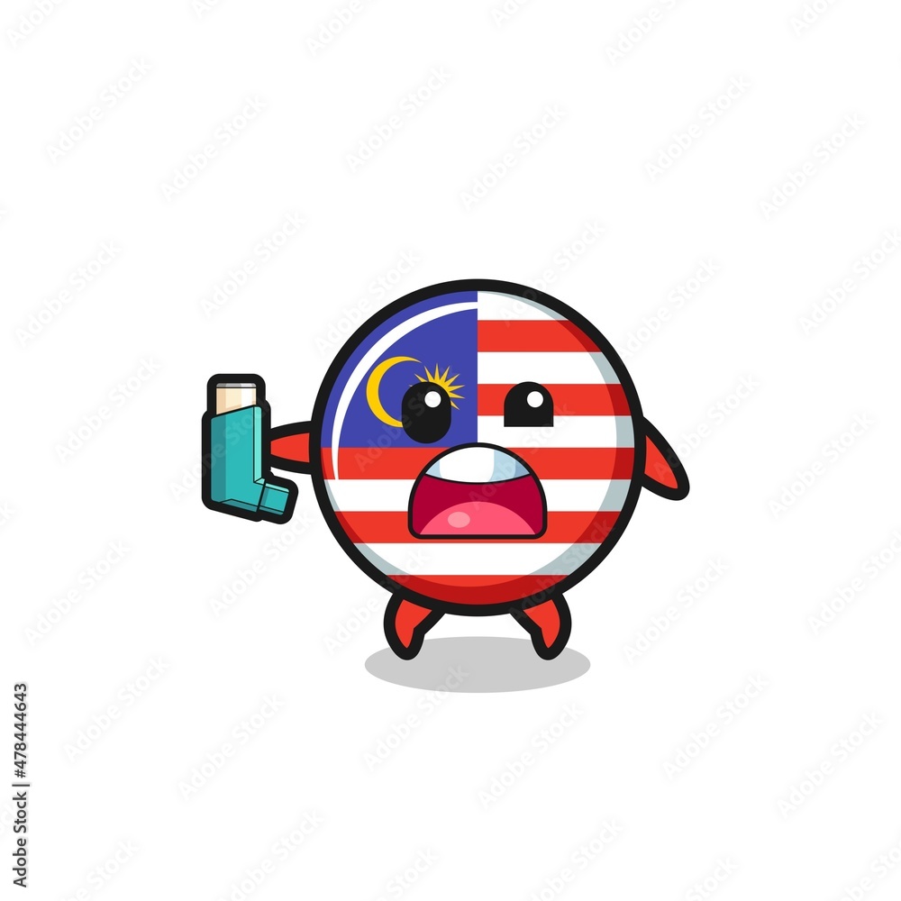 malaysia flag mascot having asthma while holding the inhaler malaysia flag mascot having asthma while holding the inhaler