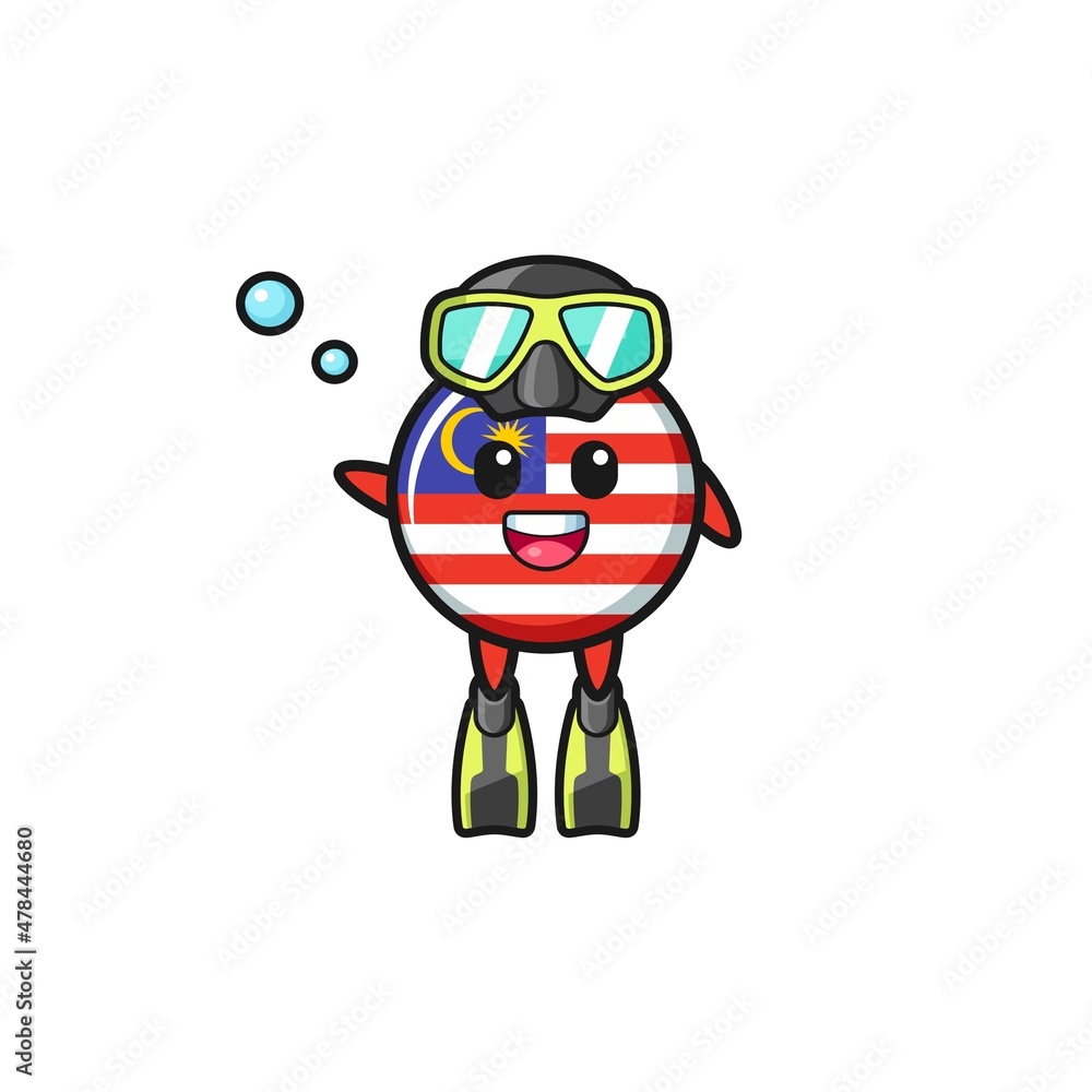 Naklejka premium the malaysia flag diver cartoon character