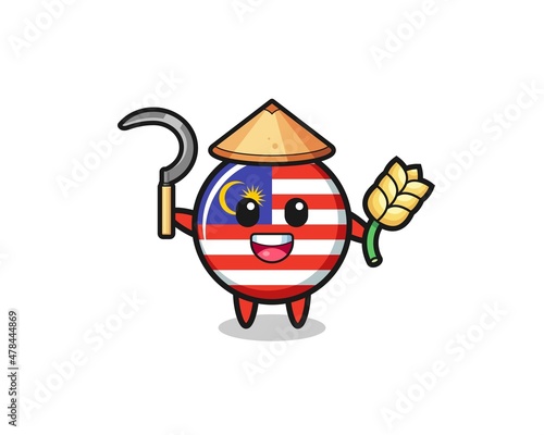 malaysia flag Asian farmer holding paddy