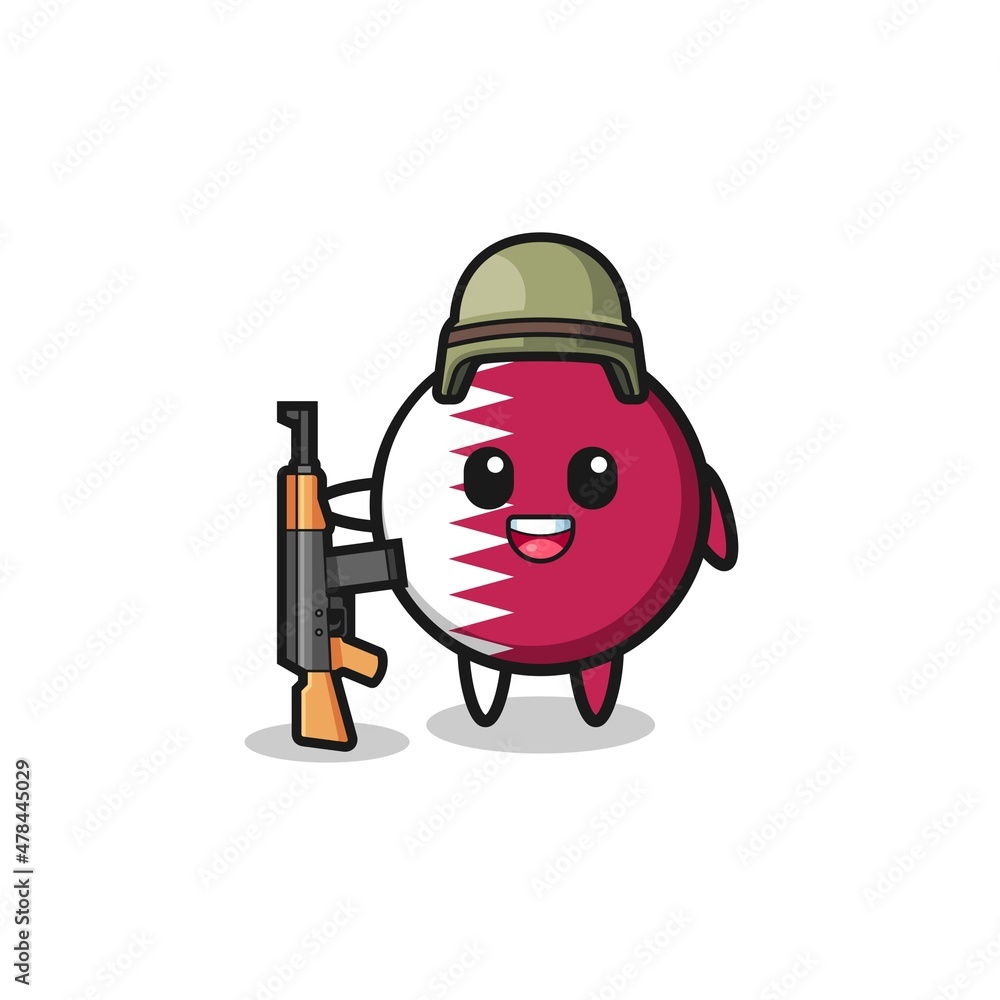 cute qatar flag mascot as a soldier