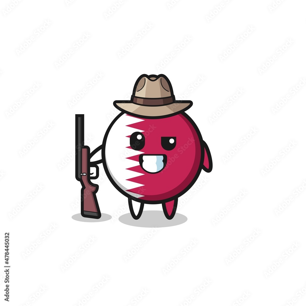 Fototapeta premium qatar flag hunter mascot holding a gun