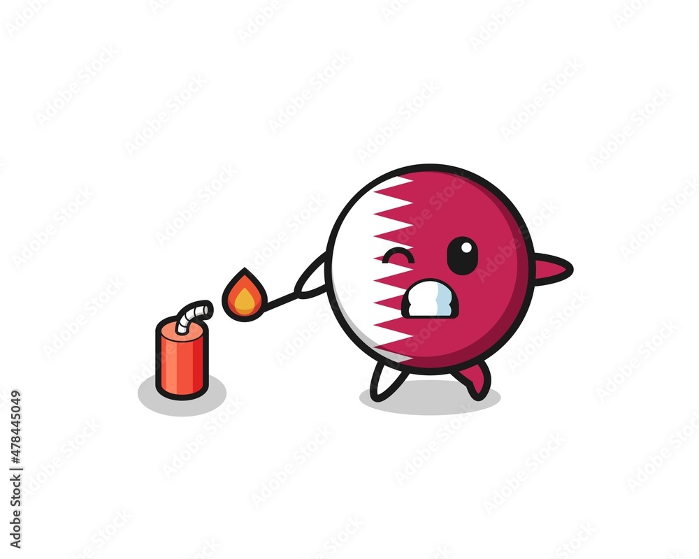 qatar flag mascot illustration playing firecracker qatar flag mascot illustration playing firecracker