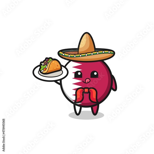 qatar flag Mexican chef mascot holding a taco