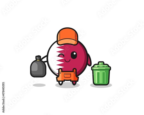 the mascot of cute qatar flag as garbage collector