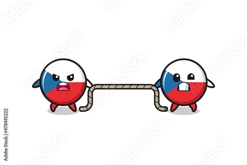 cute czech flag character is playing tug of war game