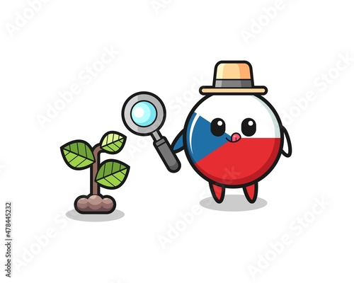cute czech flag herbalist researching a plants