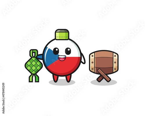 czech flag muslim character are celebrating Eid Al Fitr