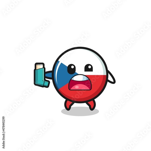 czech flag mascot having asthma while holding the inhaler