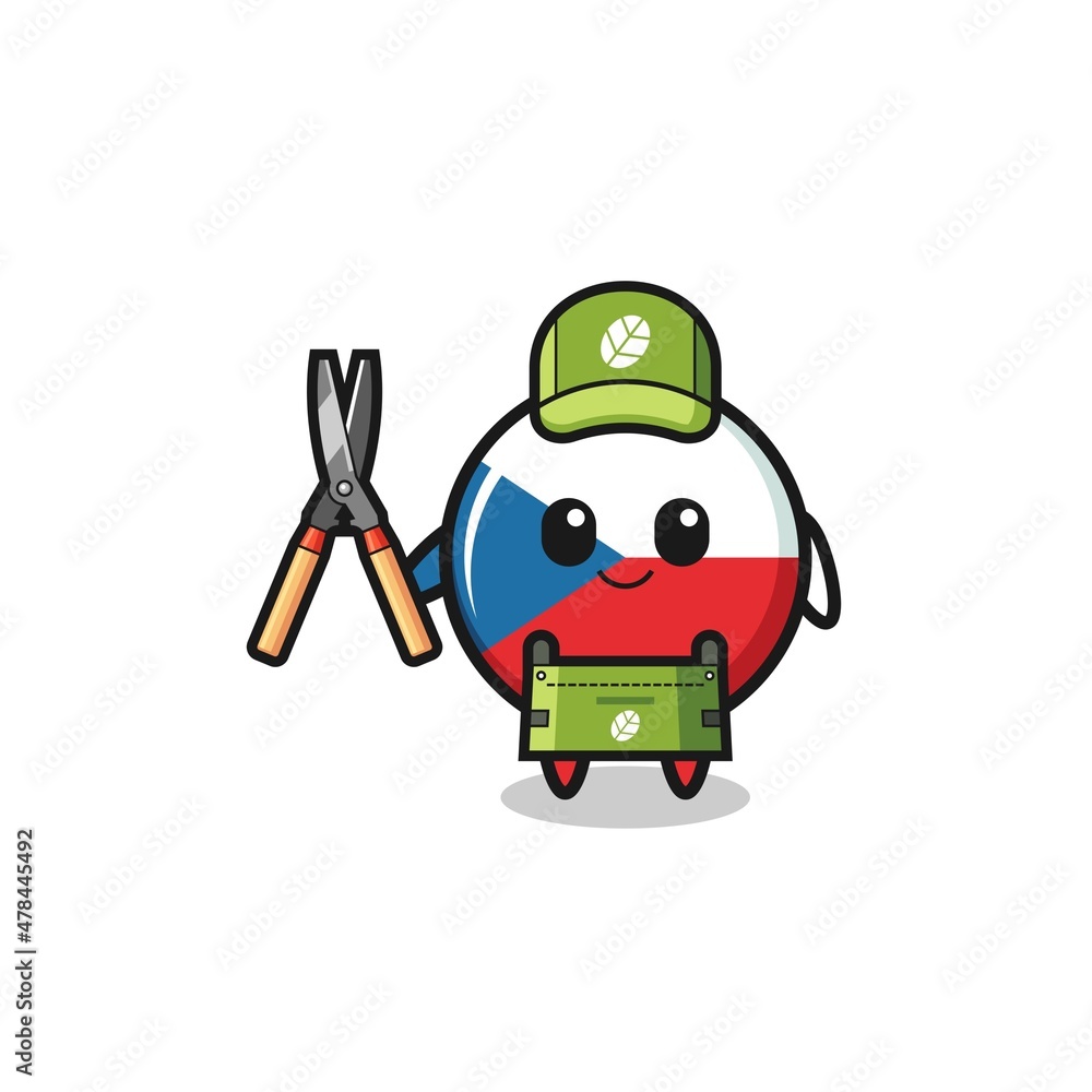 cute czech flag as gardener mascot cute czech flag as gardener mascot