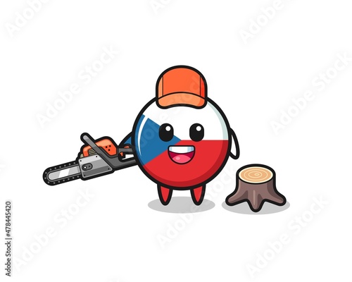 czech flag lumberjack character holding a chainsaw