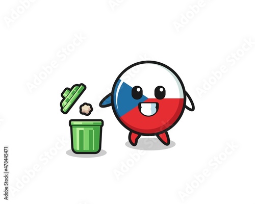 illustration of the czech flag throwing garbage in the trash can