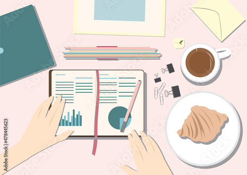 Working Desk Illustration Flat Lay