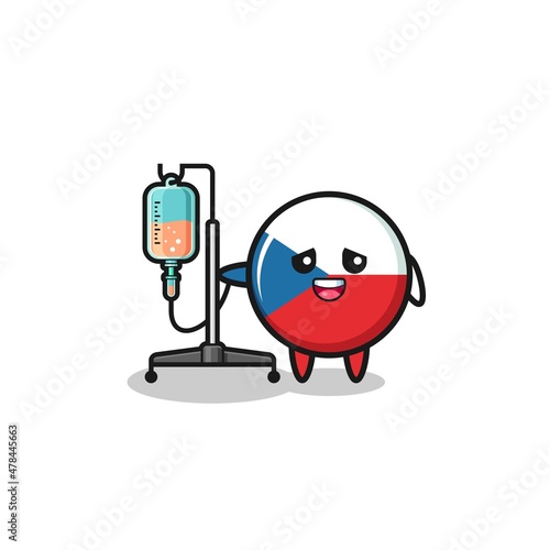 cute czech flag character standing with infusion pole